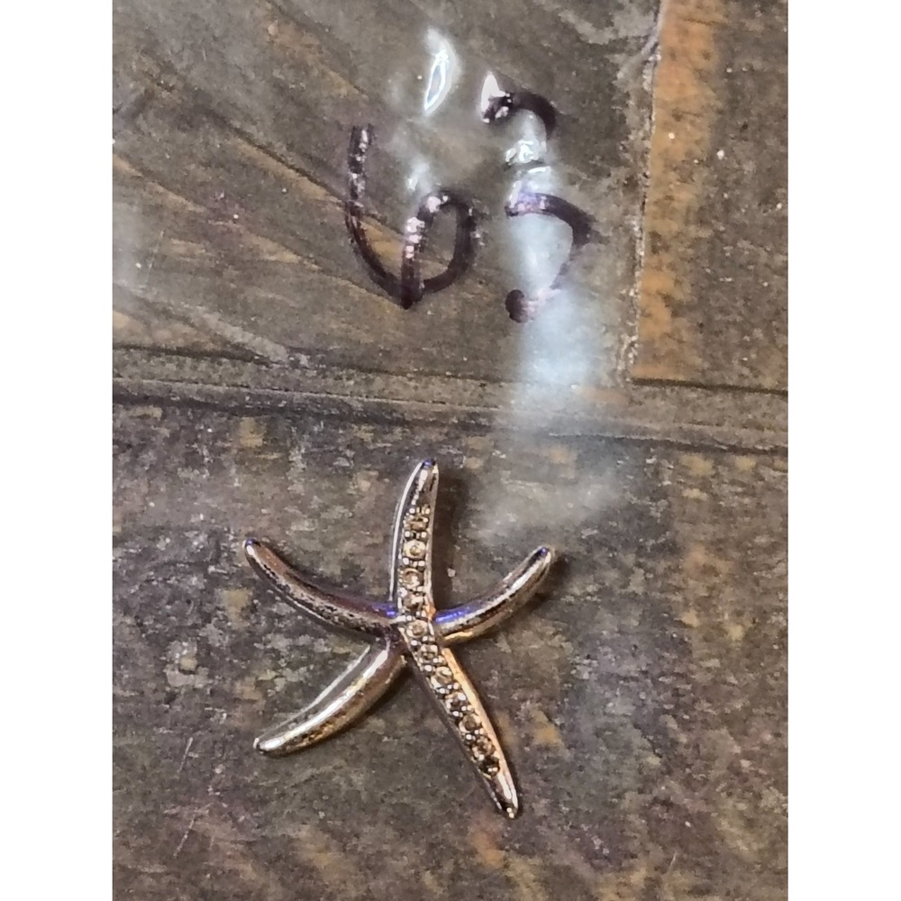 Starfish Pendant Charm Silver Tone Pave Rhinestone Crystal Sea Life Nautical